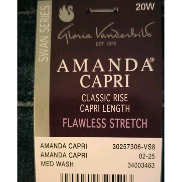 Gloria Vanderbilt Amanda Denim Capri Cropped Jeans 20W Stretch Swan Series New - Picture 4 of 13
